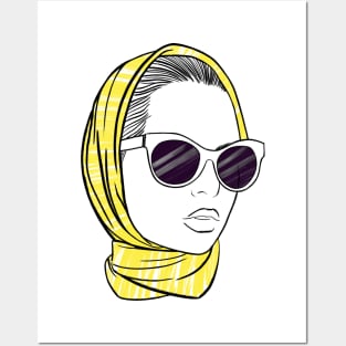 beautiful girl in a yellow bandana and sunglasses Posters and Art